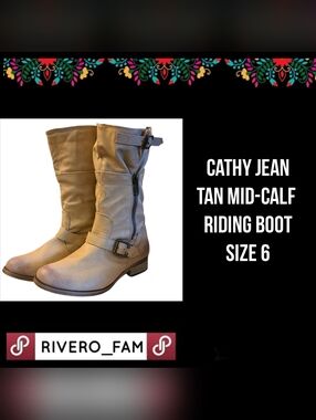 CATHY JEAN | TAN MID-CALF RIDING BOOT | SIZE 6